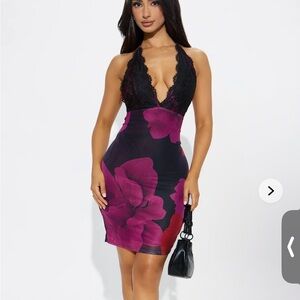 Fashion Nova Black and Pink Floral Mini Dress